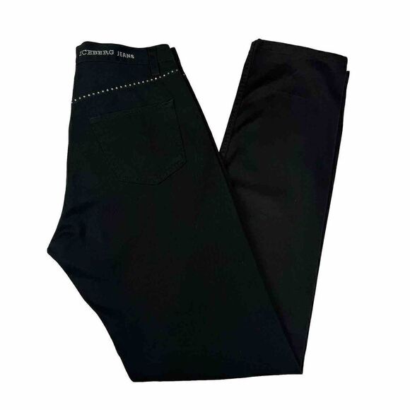 Iceberg Jeans 31 Vintage Black Jeans Rhinestone Trim Denim Y2K Glam - Picture 6 of 14